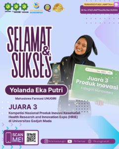 Inovatif! Mahasiswi Farmasi UNUGIRI Sabet Juara 3 Nasional di Ajang Inovasi Kesehatan UGM
